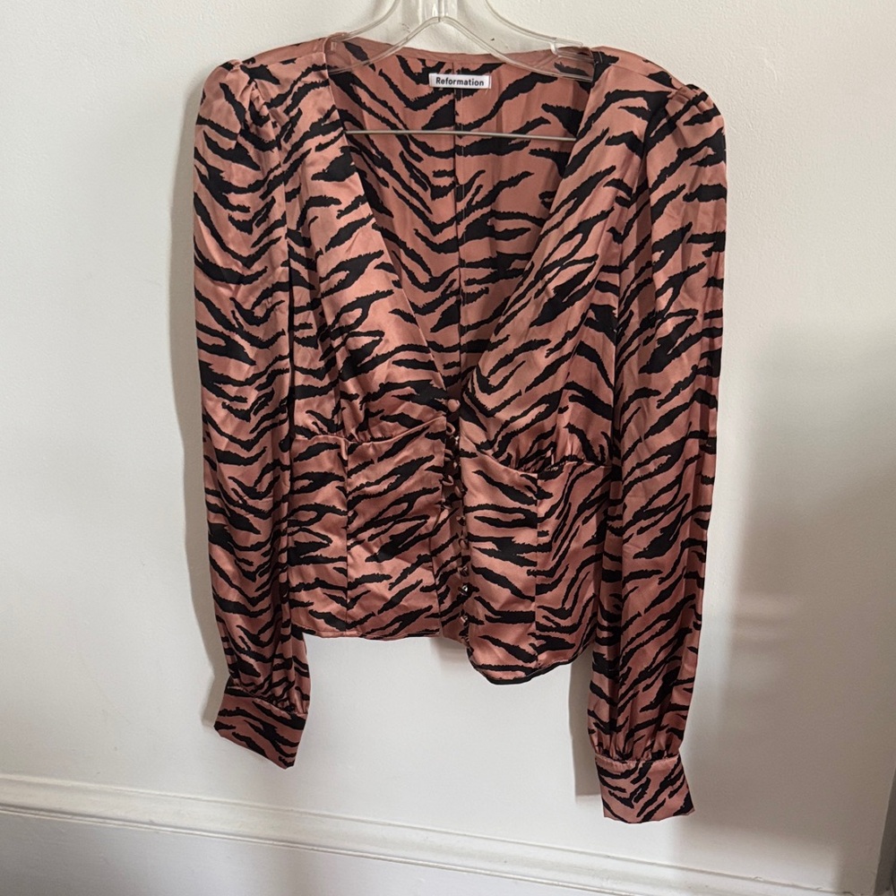 Reformation silk Animal Print Long Sleeve Blouse